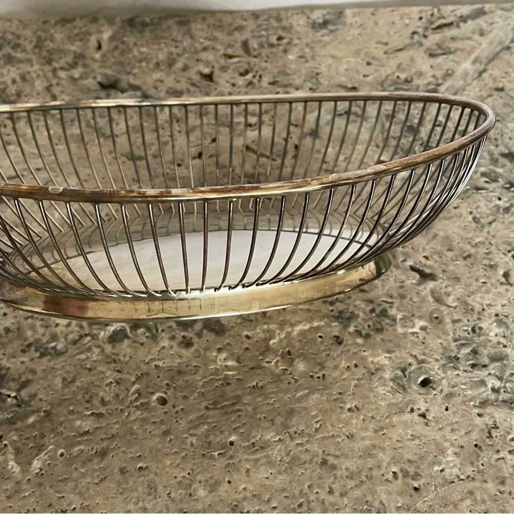 GORHAM vintage mid century modern silver wire fruit/bread oval basket home decor